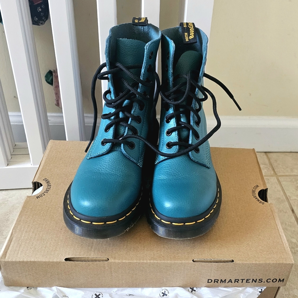 Teal Virginia leather Dr Martens boots 1460 Pascal